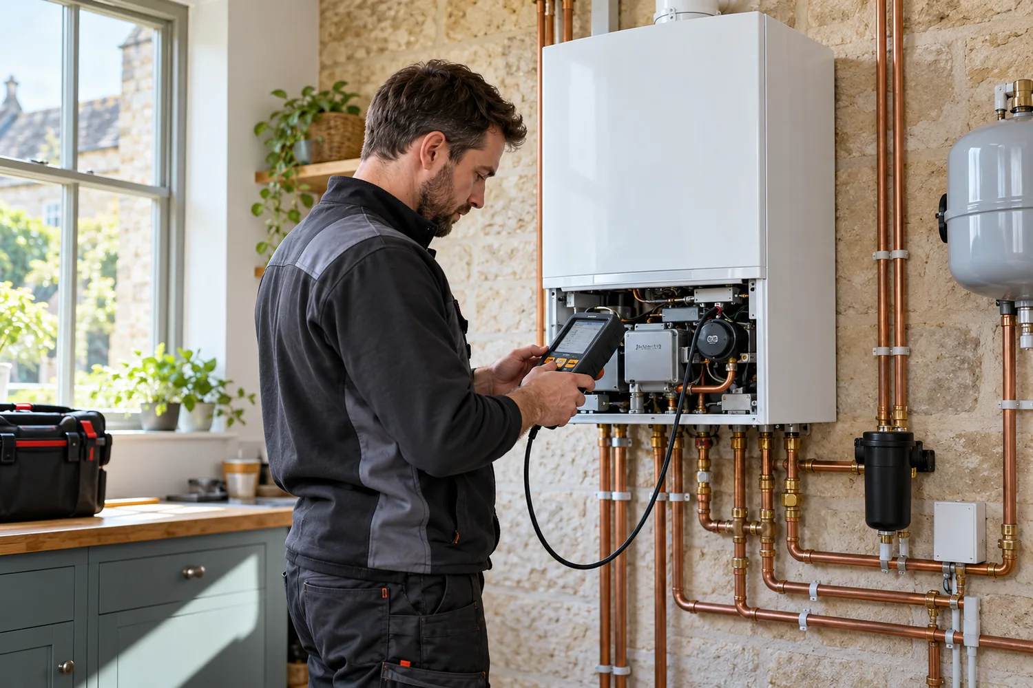 Equipo de calefacción en una vivienda luminosa