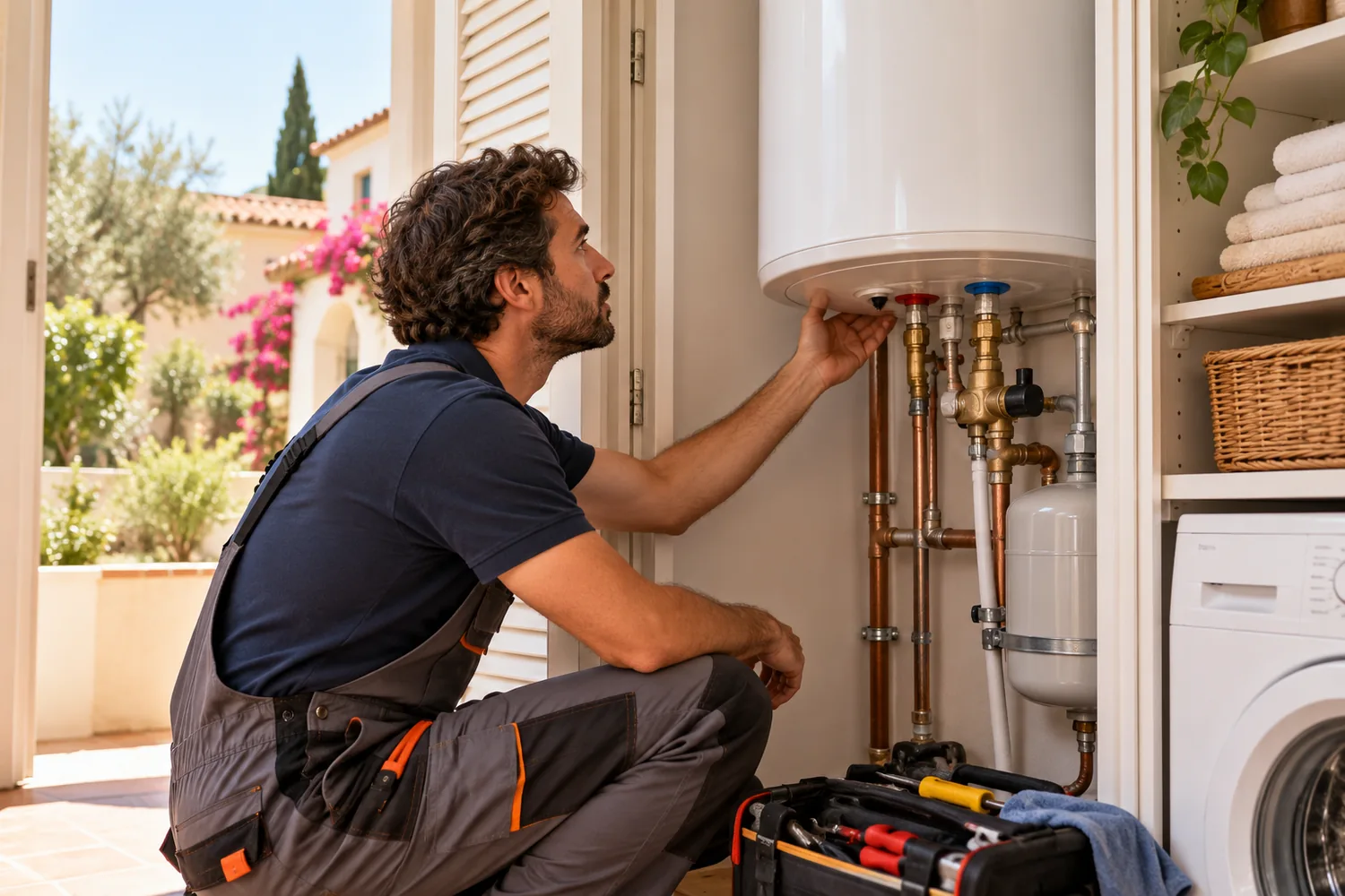 Técnico revisando un equipo de termo eléctrico en Mallorca